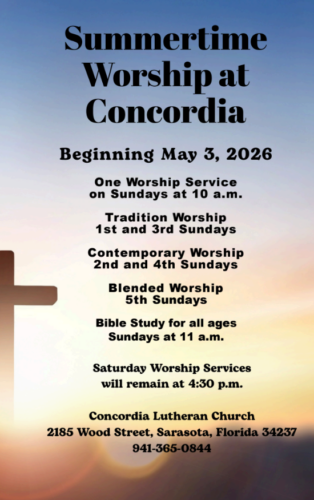 Summer 2026 Worship Schedule at Concordia